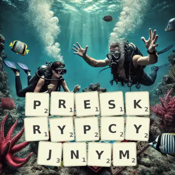 Kreatywna ilustracja do gry w Scrabble ze słowem PRESKRYPCYJNYM ułożonym z płytek na planszy.