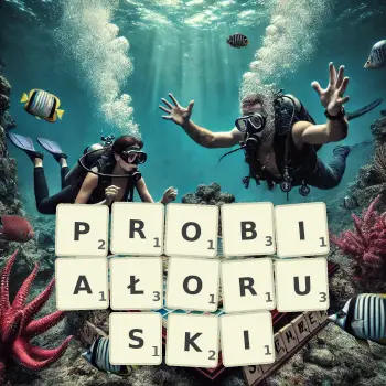 Kreatywna ilustracja do gry w Scrabble ze słowem PROBIAŁORUSKI ułożonym z płytek na planszy.
