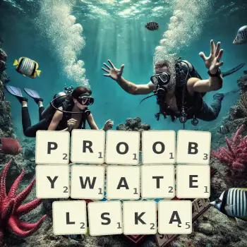 Kreatywna ilustracja do gry w Scrabble ze słowem PROOBYWATELSKĄ ułożonym z płytek na planszy.