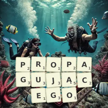 Kreatywna ilustracja do gry w Scrabble ze słowem PROPAGUJĄCEGO ułożonym z płytek na planszy.