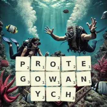 Kreatywna ilustracja do gry w Scrabble ze słowem PROTEGOWANYCH ułożonym z płytek na planszy.