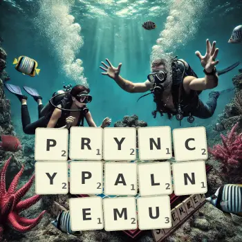 Kreatywna ilustracja do gry w Scrabble ze słowem PRYNCYPALNEMU ułożonym z płytek na planszy.