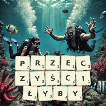 Kreatywna ilustracja do gry w Scrabble ze słowem PRZECZYŚCIŁYBY ułożonym z płytek na planszy.