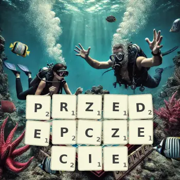 Kreatywna ilustracja do gry w Scrabble ze słowem PRZEDEPCZECIE ułożonym z płytek na planszy.