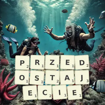 Kreatywna ilustracja do gry w Scrabble ze słowem PRZEDOSTAJECIE ułożonym z płytek na planszy.