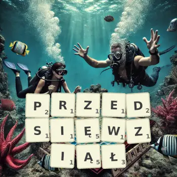 Kreatywna ilustracja do gry w Scrabble ze słowem PRZEDSIĘWZIĄŁ ułożonym z płytek na planszy.