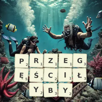 Kreatywna ilustracja do gry w Scrabble ze słowem PRZEGĘŚCIŁYBY ułożonym z płytek na planszy.