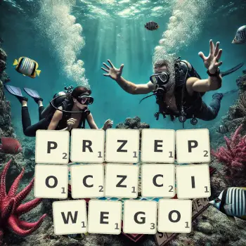 Kreatywna ilustracja do gry w Scrabble ze słowem PRZEPOCZCIWEGO ułożonym z płytek na planszy.
