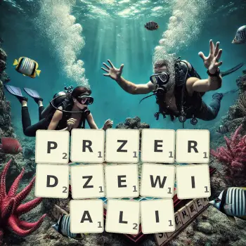 Kreatywna ilustracja do gry w Scrabble ze słowem PRZERDZEWIALI ułożonym z płytek na planszy.
