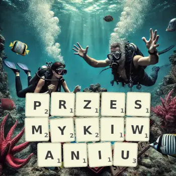 Kreatywna ilustracja do gry w Scrabble ze słowem PRZESMYKIWANIU ułożonym z płytek na planszy.
