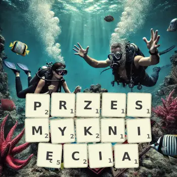 Kreatywna ilustracja do gry w Scrabble ze słowem PRZESMYKNIĘCIA ułożonym z płytek na planszy.