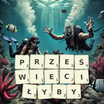 Kreatywna ilustracja do gry w Scrabble ze słowem PRZEŚWIECIŁYBY ułożonym z płytek na planszy.