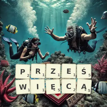 Kreatywna ilustracja do gry w Scrabble ze słowem PRZEŚWIĘCĄ ułożonym z płytek na planszy.