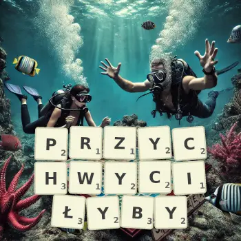 Kreatywna ilustracja do gry w Scrabble ze słowem PRZYCHWYCIŁYBY ułożonym z płytek na planszy.