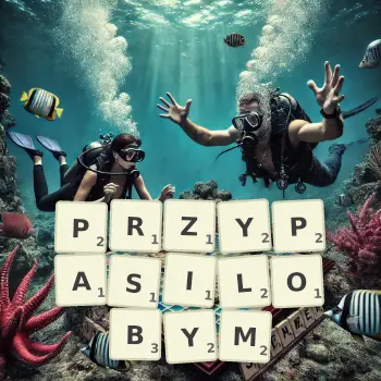 Kreatywna ilustracja do gry w Scrabble ze słowem PRZYPASILOBYM ułożonym z płytek na planszy.