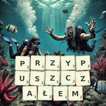 Kreatywna ilustracja do gry w Scrabble ze słowem PRZYPUSZCZAŁEM ułożonym z płytek na planszy.