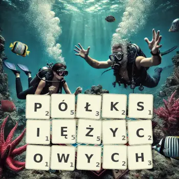 Kreatywna ilustracja do gry w Scrabble ze słowem PÓŁKSIĘŻYCOWYCH ułożonym z płytek na planszy.