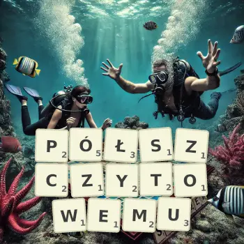 Kreatywna ilustracja do gry w Scrabble ze słowem PÓŁSZCZYTOWEMU ułożonym z płytek na planszy.