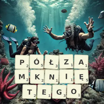 Kreatywna ilustracja do gry w Scrabble ze słowem PÓŁZAMKNIĘTEGO ułożonym z płytek na planszy.