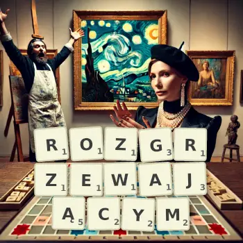 Kreatywna ilustracja do gry w Scrabble ze słowem ROZGRZEWAJĄCYM ułożonym z płytek na planszy.