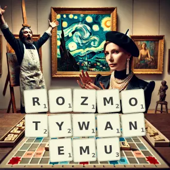 Kreatywna ilustracja do gry w Scrabble ze słowem ROZMOTYWANEMU ułożonym z płytek na planszy.