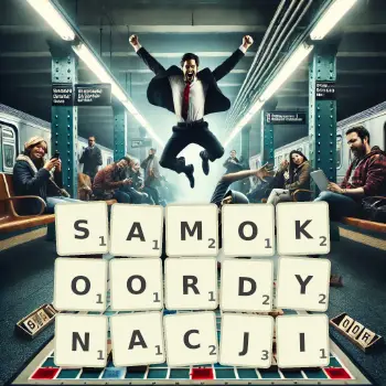 Kreatywna ilustracja do gry w Scrabble ze słowem SAMOKOORDYNACJI ułożonym z płytek na planszy.