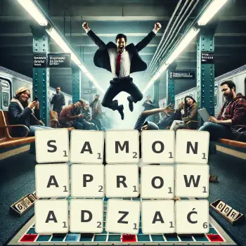 Kreatywna ilustracja do gry w Scrabble ze słowem SAMONAPROWADZAĆ ułożonym z płytek na planszy.