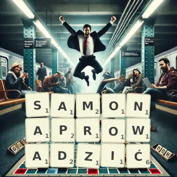 Kreatywna ilustracja do gry w Scrabble ze słowem SAMONAPROWADZIĆ ułożonym z płytek na planszy.