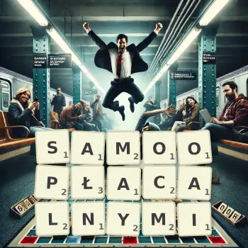 Kreatywna ilustracja do gry w Scrabble ze słowem SAMOOPŁACALNYMI ułożonym z płytek na planszy.