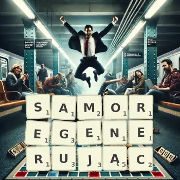 Kreatywna ilustracja do gry w Scrabble ze słowem SAMOREGENERUJĄC ułożonym z płytek na planszy.