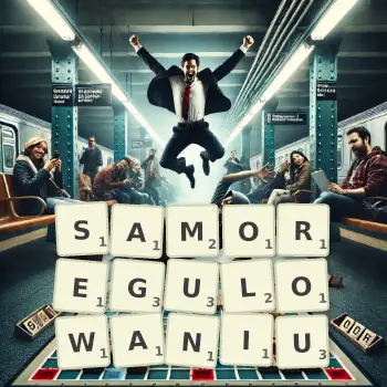 Kreatywna ilustracja do gry w Scrabble ze słowem SAMOREGULOWANIU ułożonym z płytek na planszy.