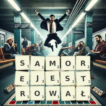 Kreatywna ilustracja do gry w Scrabble ze słowem SAMOREJESTROWAŁ ułożonym z płytek na planszy.