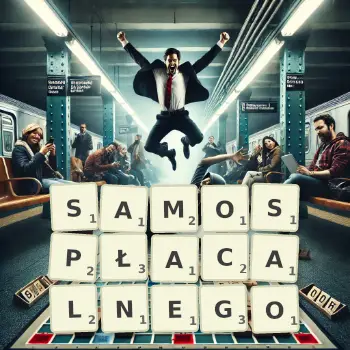 Kreatywna ilustracja do gry w Scrabble ze słowem SAMOSPŁACALNEGO ułożonym z płytek na planszy.