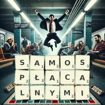 Kreatywna ilustracja do gry w Scrabble ze słowem SAMOSPŁACALNYMI ułożonym z płytek na planszy.
