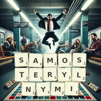 Kreatywna ilustracja do gry w Scrabble ze słowem SAMOSTERYLNYMI ułożonym z płytek na planszy.