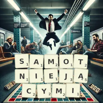 Kreatywna ilustracja do gry w Scrabble ze słowem SAMOTNIEJĄCYMI ułożonym z płytek na planszy.