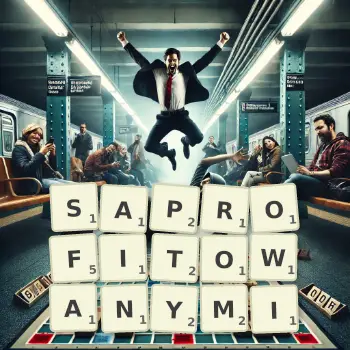 Kreatywna ilustracja do gry w Scrabble ze słowem SAPROFITOWANYMI ułożonym z płytek na planszy.