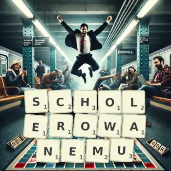 Kreatywna ilustracja do gry w Scrabble ze słowem SCHOLEROWANEMU ułożonym z płytek na planszy.