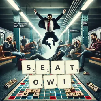 Kreatywna ilustracja do gry w Scrabble ze słowem SEATOWI ułożonym z płytek na planszy.