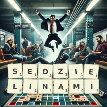 Kreatywna ilustracja do gry w Scrabble ze słowem SEDZIELINAMI ułożonym z płytek na planszy.