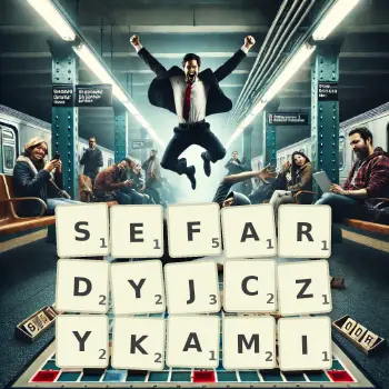 Kreatywna ilustracja do gry w Scrabble ze słowem SEFARDYJCZYKAMI ułożonym z płytek na planszy.