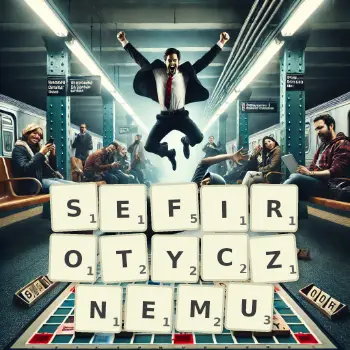 Kreatywna ilustracja do gry w Scrabble ze słowem SEFIROTYCZNEMU ułożonym z płytek na planszy.