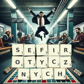 Kreatywna ilustracja do gry w Scrabble ze słowem SEFIROTYCZNYCH ułożonym z płytek na planszy.