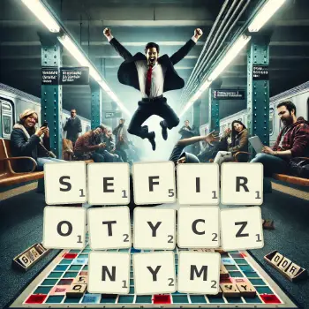 Kreatywna ilustracja do gry w Scrabble ze słowem SEFIROTYCZNYM ułożonym z płytek na planszy.