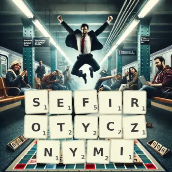 Kreatywna ilustracja do gry w Scrabble ze słowem SEFIROTYCZNYMI ułożonym z płytek na planszy.