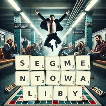 Kreatywna ilustracja do gry w Scrabble ze słowem SEGMENTOWALIBY ułożonym z płytek na planszy.