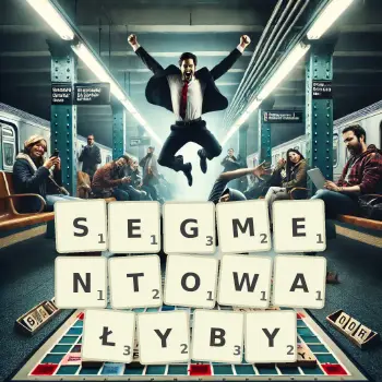 Kreatywna ilustracja do gry w Scrabble ze słowem SEGMENTOWAŁYBY ułożonym z płytek na planszy.