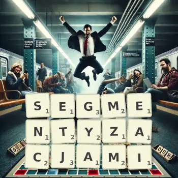 Kreatywna ilustracja do gry w Scrabble ze słowem SEGMENTYZACJAMI ułożonym z płytek na planszy.