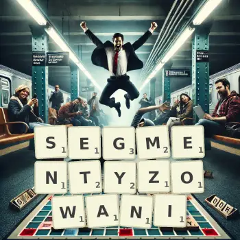 Kreatywna ilustracja do gry w Scrabble ze słowem SEGMENTYZOWANI ułożonym z płytek na planszy.