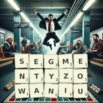 Kreatywna ilustracja do gry w Scrabble ze słowem SEGMENTYZOWANIU ułożonym z płytek na planszy.